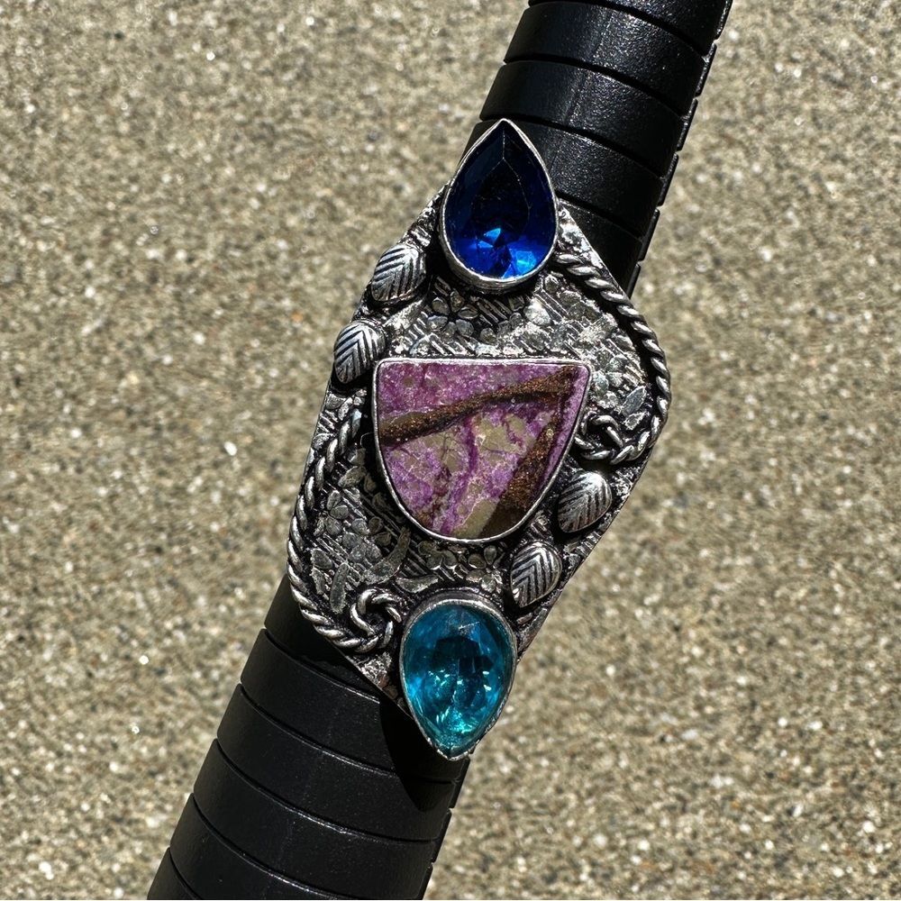 New Stunning Statement Boho Silver Ring Blue Topa… - image 3